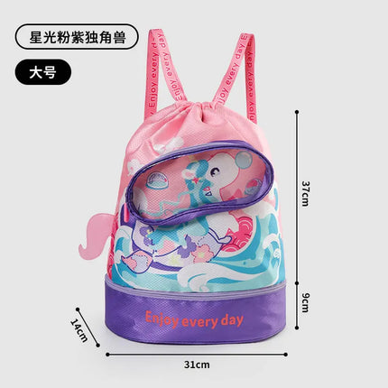 Kids' Swim Bag with Dry and Wet Separation Waterproof Swimming Bags Cute Cartoon Children's Beach Backpack Sports Bag