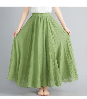 nuove gonne lunghe in cotone di lino da donna 2020 gonne lunghe a pieghe in vita elastica spiaggia Boho gonne estive vintage Faldas Saia