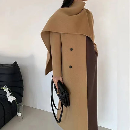Luxury Hand-sewn Double-sided Cashmere Wool Coat Women New Mid-length Scarf Collar Loose Lace-up Warm Wool Coat Fashion Winter