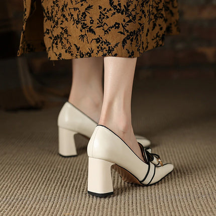 【JOCHEBED HU】2026 New Summer Retro Women's High Heels Thick Heel Square Toe Back Empty Shoes Trend 33-46