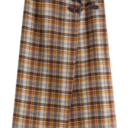 FSLE Vintage College-Inspired Asymmetrical Slit Skirt for Women Winter 2025 New Arrival Versatile Slim-Fit Design Plaid Skirts PlatiNum