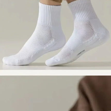 10 paires de chaussettes HLHYX pour homme en coton déodorant, à fond en éponge, mi-mollet, blanches, épaissies, pour le sport et le basket-ball