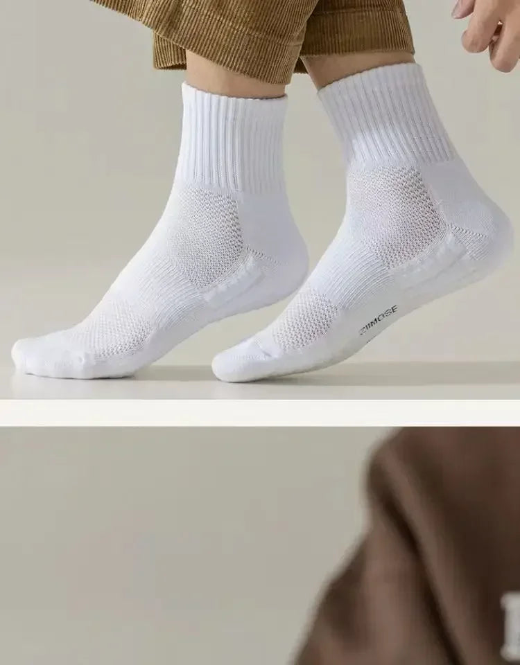 10 paia di calzini HLHYX da uomo in cotone deodorante, con fondo in spugna, a tubo medio, bianchi, i