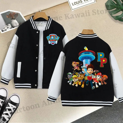 Paw Patrol Black Baseball Uniform for Children Anime Cartoon Cute Sports Jacket Children Autumn Winter Fashion Coat Kids Clothes