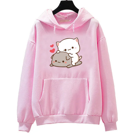 Peach And Goma Mochi Cat Love Print hoodies women Winter  streetwear funny Hood female Fleece sweater