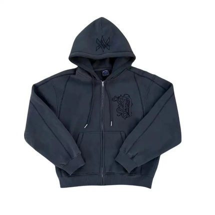 American Y2K Casual Zipper Hoodie Sweatpant Two Piece Set HipHop Oversized Embroidery Sweatshirts Men Women Casual Pants PlatiNum