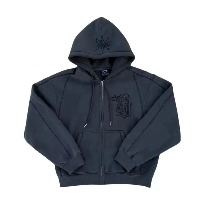 American Y2K Casual Zipper Hoodie Sweatpant Two Piece Set HipHop Oversized Embroidery Sweatshirts Men Women Casual Pants PlatiNum