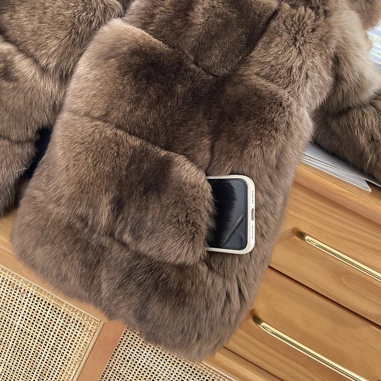 ZADORIN New Winter Faux Mink Coat Woman Elegant V Neck Long Sleeve Brown Faux Fur Coat Luxury Furry Jacket Woman Clothes Fur Top
