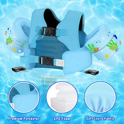 Kids Swim Vest for Toddlers Floaties for Swimming Armbands 15-70 lbs Cartoon Swim Water Wings with Crotch Strap Child Pool Floats Vest
