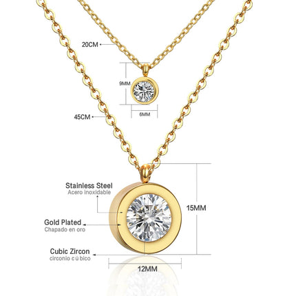 LUXUSTEEL Round CZ Pendant Necklace For Women White Colorful Cubic Zirconia Stainless Steel Collar Simple Luxury Wedding Jewelry PlatiNum