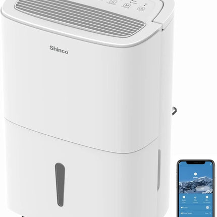 SHINCO 30L Deumidificatore Elettrico per 105 m3 (35 m2), WiFi, Risparmio Energetico, Ripristino Automatico, Asciugatura del Lavanderia, Temporizzatore 24H