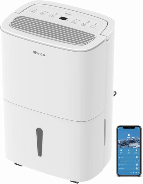 SHINCO 30L Deumidificatore Elettrico per 105 m3 (35 m2), WiFi, Risparmio Energetico, Ripristino Automatico, Asciugatura del Lavanderia, Temporizzatore 24H