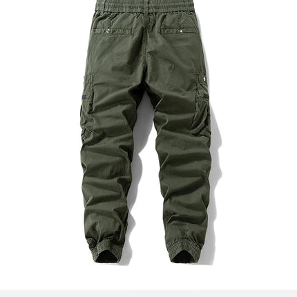 Men Zipper Flap Cargo Jogger Pants Elastic Drawstring Waist Cuffed Hem Wear Resistant Tactical Outdoor Trousers539