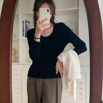 100% 48 count wool U-neck Ultra-fine Merino Wool Shirt for Women's Slim and Thin Bottoming Shirt for Women's Autumn and Winter PlatiNum