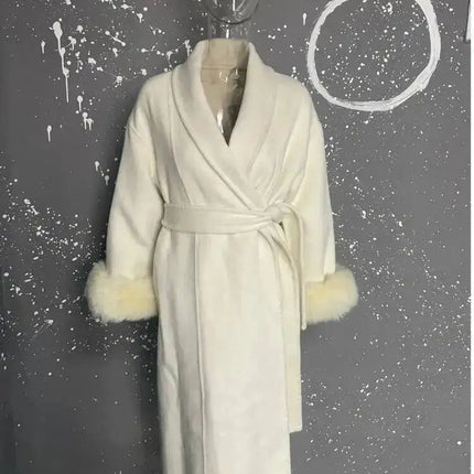 UCXQ Elegant OL Office Lady Overcoats Fur Patchwork Long Sleeve Woolen Coat Beautiful Women's Clothing Jacket Autumn 2025 Winter