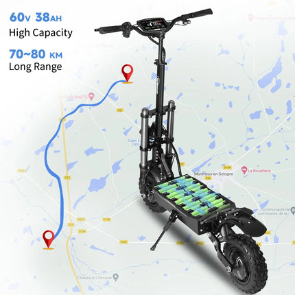 6000W Potente Scooter Elettrico 60V 38Ah Velocità Massima 85 km/h 100 km Gamma 11 '' Pneumatici Doppio Ammortizzante Pieghevole EScooter per Adulti