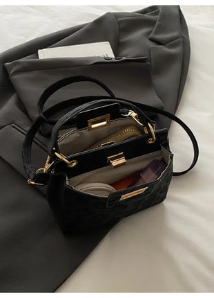 Elegante Mini Borsa a Tracolla con Manico Superiore, Chiusura Dorata, Versatile Borsa in Finta Pelle Scamosciata e Pelle per Uso Quotidiano Femminile