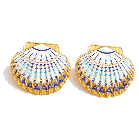 Yhpup Ocean Style Acciaio inossidabile Smalto Y2K Conchiglia in metallo Grandi orecchini a bottone per le donne Gioielli estivi 2026 PVD placcato platinumshop