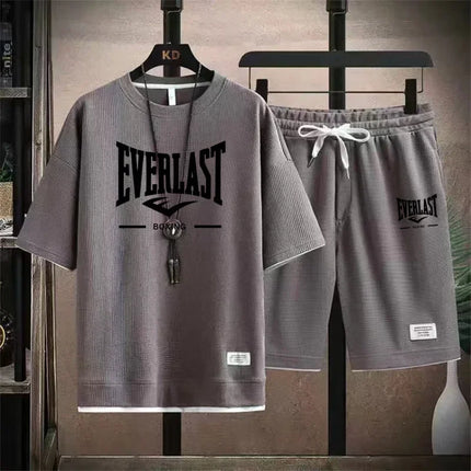 Men's Summer Outfit High Quality Round Neck Men's T-shirt 2-Piece Shorts Set Quick Dry Running Leisure.