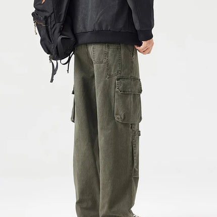 Autumn New Cargo Loose Multi-pockets 100% Cotton Straight Pants for Men Clothing Comfort Zipper Male Trouser GF258113