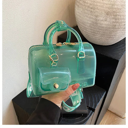 2025 Transparent PVC Beach Bag, Korean Style, Fresh and Sweet Silicone Shoulder Bag, Medium Size with Zipper Closure