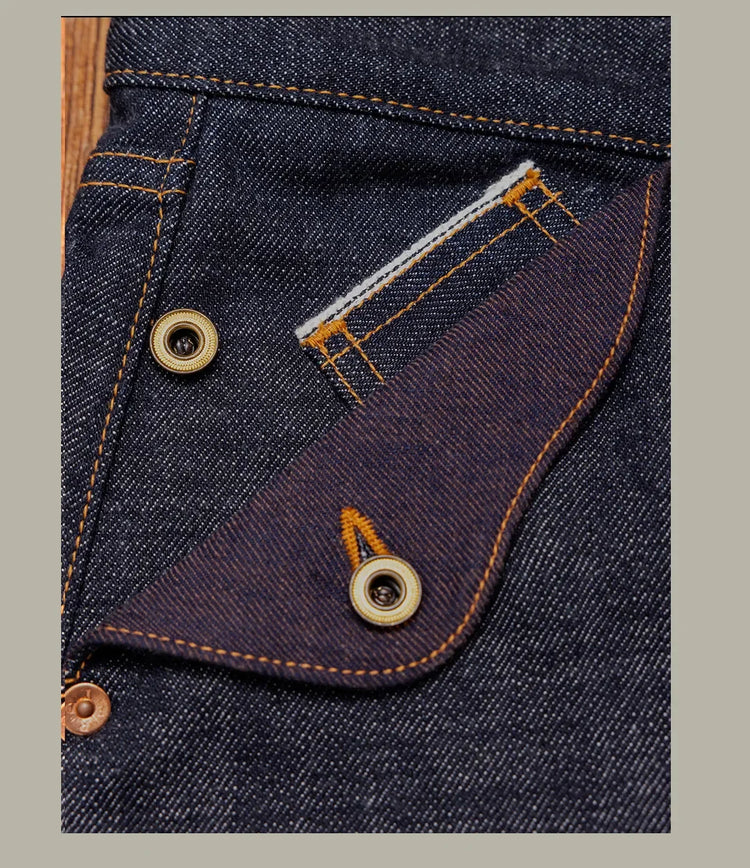Red Tornado Retro Heavy 18oz Raw Selvedge Denim Pants Sanforized Button Fly High Waist Flap Pocket Carpenter Style Jeans