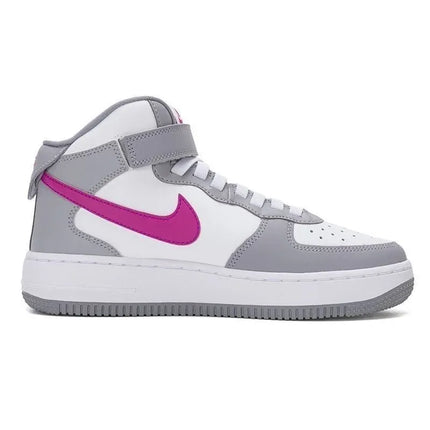 Nike Air Force 1 Mid EasyOn Comfort Versatile GS Strap High Top Casual Shoe Cement Grey Hot Pink Unisex FN1193-003