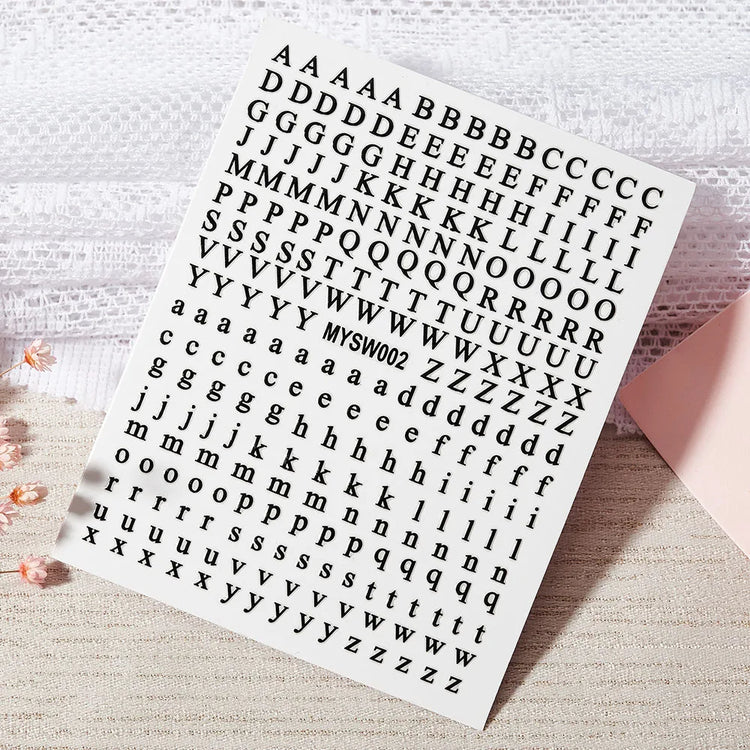 1PC 26-English Alphabet Number 3D Self-adhesive Nail Art Decal Sticker Word Small Letter Nail Decals Sticker Manicure Decoration