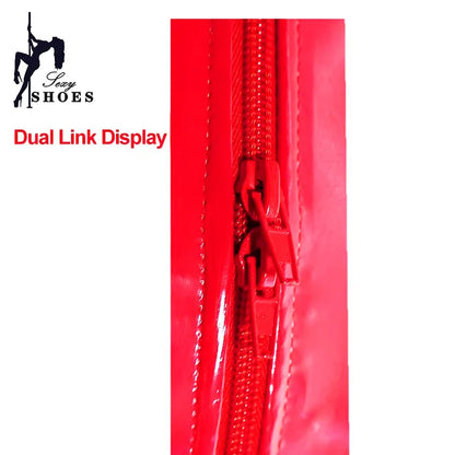 2024 Black Bright PU Leather Personalized Double Zipper Open Crotch Pants High Waisted Leggings Nightclub Stage Women's Pants