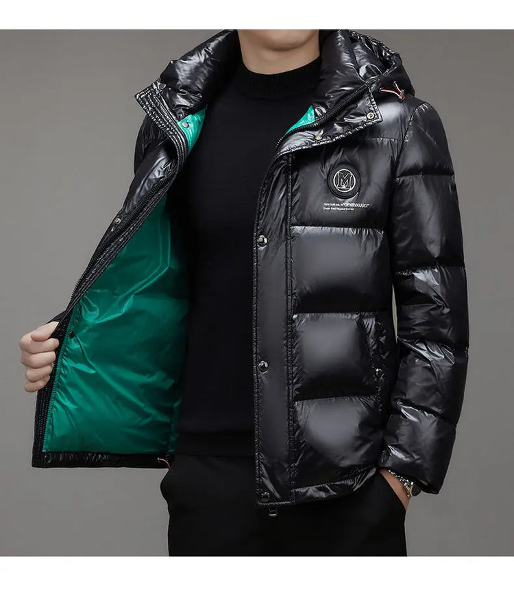 Men Down Jacket 2025 Trendy White Duck Down Thick Cold Proof Warm Hooded Pike Coat Outdoor Casual Winter Zipper Puffer Jacket