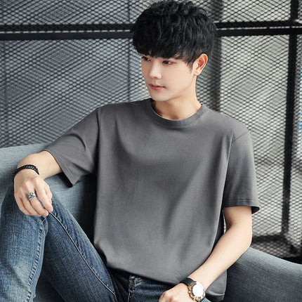 Four seasons 100% Cotton T shirts Man Casual Tees High quality Solid color Couple Oversized T shirts Black White Grey Sports Top PlatiNum