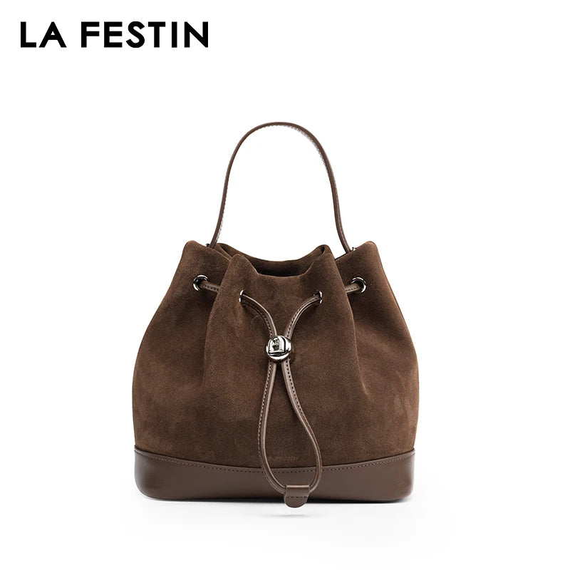 LA FESTIN Original New Women Bag Luxury Suede Bag Leather Handbag Winter Bags Fashion Shoulder Bag Bucket Bag Crossbody Bag