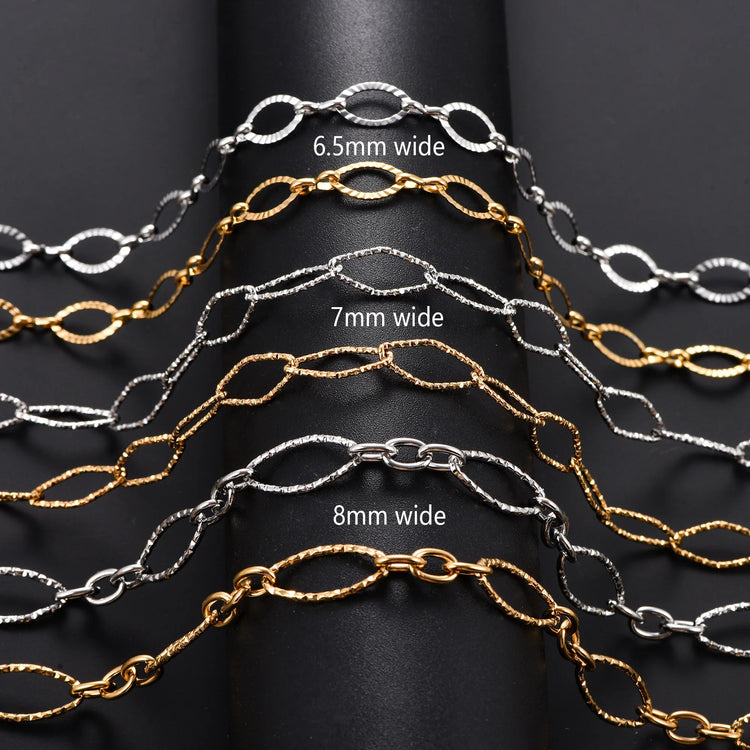 6.5/7/8mm Chic Glitter Maglia in acciaio inossidabile Taglio ovale Figaro Collana a catena per donna Uomo Rombo geometrico Girocollo Gioielli in metallo PlatiNum