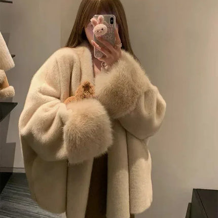 Faux Mink Fur Coat for Women Winter Thick Loose Hairy Casual Jacket Y2K Fashion Streetwear Long Sleeve Warm Fur Outerwear