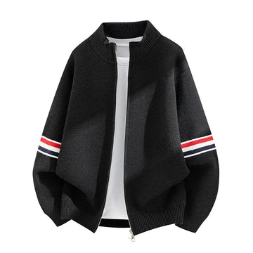 Trend Man Long Sleeved Knitted Cardigan Zipper Stand Collar Color Blocking Autumn Winter Casual Versatile Fashion Knitted Coat