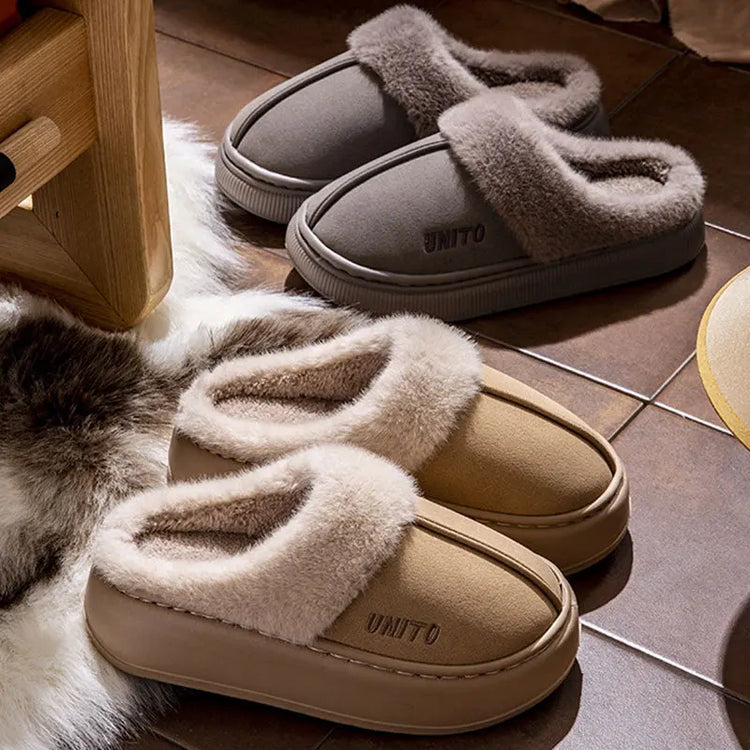 Comwarm Winter Furry Women's Slippers Anti-slip Indoor Slides Thick Sole Cotton Slides Fuzzy Cozy Warm Outdoor Women's Slippers