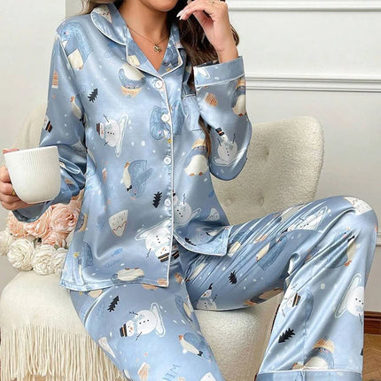 Pigiama da donna con stampa floreale color block, maniche lunghe e pantaloni in raso per un sonno confortevole, morbido pigiama e pigiama da notte