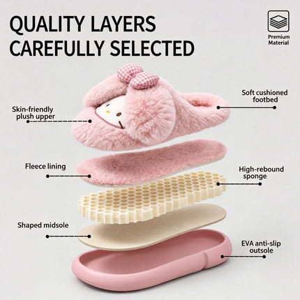 2026 Cute Bow Cat Cartoon Plush Slippers Women Men Winter Warm Thick Sole House Shoes Indoor Fuzzy Comfortable Soft Home Slides