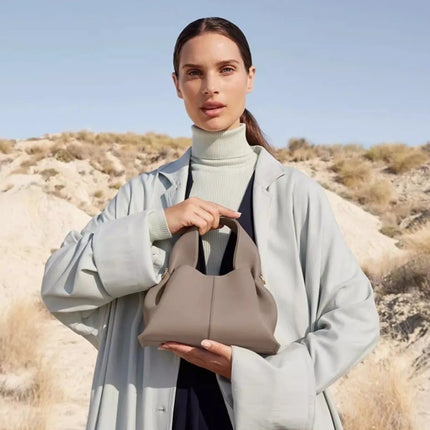 Borsa a Tracolla Cloud Dumpling da Donna, Borsa a Spalla Minimalista di Lusso in Vera Pelle Composita di Vacchetta, Piccola Dimensione