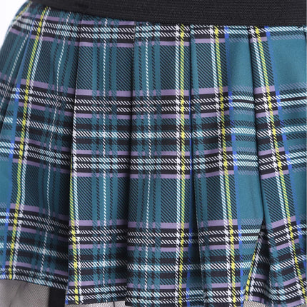 Studentinnen-Minirock für Rollenspiele mit Strapsen, karierter Faltenrock mit Tüllfutter, elastischer Taille, Nachtclub-Dessous