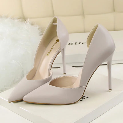 Donne di estate 10.5 centimetri Tacchi Alti Pompe di Pelle Femminile Escarpins Elegante Dolce Giallo Rosa Stiletto Della Signora Tacchi Da Sposa Scarpe Cave