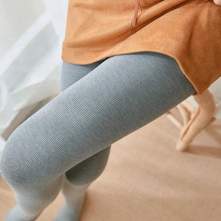 Women's Fall Winter Ribbed Vertical Stripe Thermal Leggings Fleece Thickened  Street Ready Seamless High Waist Thermal Pants PlatiNum