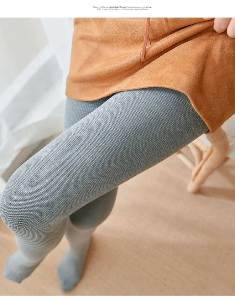 Women's Fall Winter Ribbed Vertical Stripe Thermal Leggings Fleece Thickened  Street Ready Seamless High Waist Thermal Pants PlatiNum
