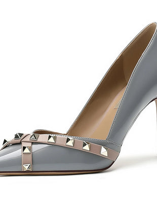 【Misurati la lunghezza dei piedi prima di ordinare】Scarpe da donna con tacco a spillo sottile e punta a punta con rivetti, scarpe eleganti da festa 120-CHC-33 platinumshop
