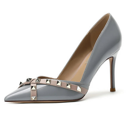 【Misurati la lunghezza dei piedi prima di ordinare】Scarpe da donna con tacco a spillo sottile e punta a punta con rivetti, scarpe eleganti da festa 120-CHC-33 platinumshop