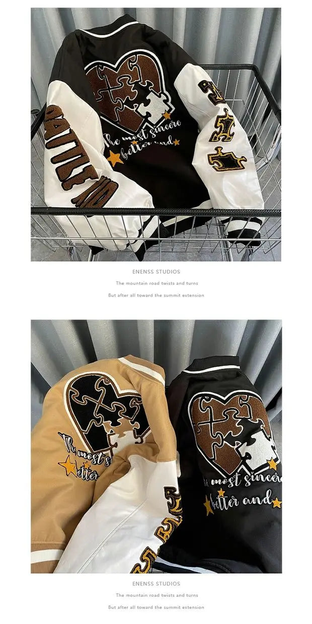 American Retro Baseball Jacket Unisex Loose Street Style Spring Autumn Couple Outerwear Windproof Long Sleeve Youth Fashion