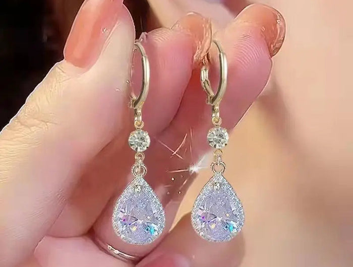 Korean Fashion Zircon Water Drop Earrings for Women Shiny Crystal Long Pendant Dangle Earring Girls Wedding Party Jewelry Gifts PlatiNum