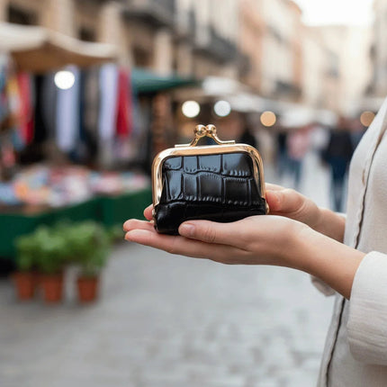 Crocodile Patterned Kiss Lock Coin Purse Square Genuine Leather Leather Jewelry Bag Mini Multifunctional Small Item Bag Storage PlatiNum