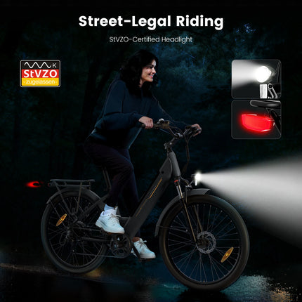 J1 Bici Elettrica 250W Pedelec, Batteria Rimovibile 36V 15,6Ah, Autonomia Assistita fino a 100 km, Bicicletta Elettrica Trekking 27,5”, Sospensione Anteriore con Blocco, 7 Velocità, Freni a Disco, Display LCD, per Pendolar
