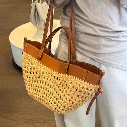 2025 Y2k Retro Literary Fashion Versatile Casual Tote Bag Shoulder Bag Large Capacity Grass Woven Bag Women's Bag